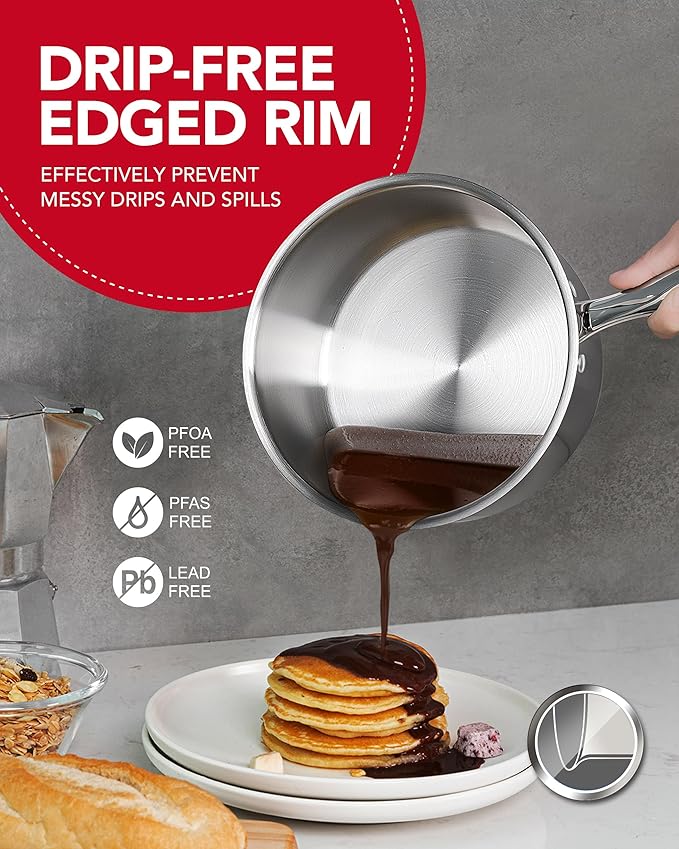 MICHELANGELO Stainless Steel Sauce Pan with Lid, 2.5 Quart Sauce Pan with Steamer Insert, Induction Saucepan, 2.5 Qt Stainless Steel Pot with Lid, Dishwasher & Oven Safe