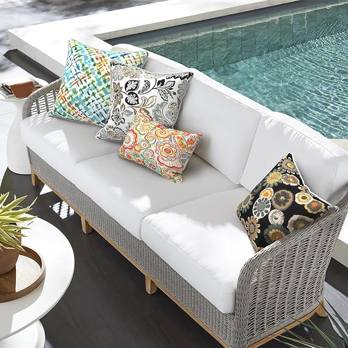 Outdoor Throw Pillow Covers Pack of 2, Decorative Water Repellent Square Pillow Cases 18x18 Inch, Patio Pillowcases for Home Patio Furniture Use, Acapa Opal Geometric