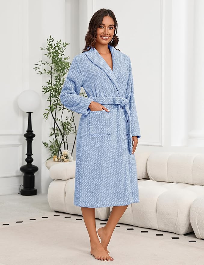 Ekouaer Women's Robe Plush Soft Long Bathrobe Cozy Warm Shawl Collar Spa Robe with Pockets