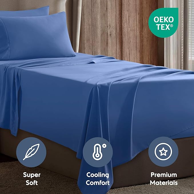 Nestl Bed Sheet Set, Twin XL, 3 Piece, Deep Pocket, Hotel Luxury, Extra Soft, Breathable, Calm Blue