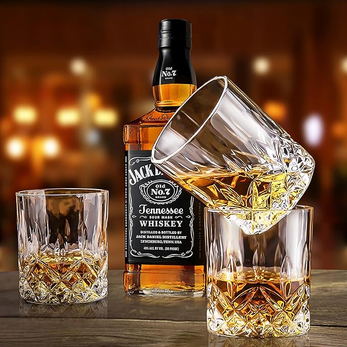 Whiskey Glasses Set of 4, Rocks Glasses, 10 oz Old Fashioned Tumblers for Drinking Scotch Bourbon Whisky Cocktail Cognac Vodka Gin Tequila Rum Liquor Rye Gift for Men Women at Home Bar