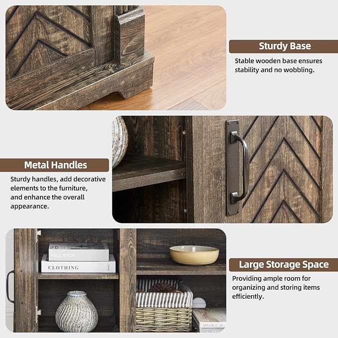 Farmhouse TV Stand for 65+ Inch TV, 25" Tall Entertainment Center with Barn Door, Rustic TV Stands for Bedroom with Adjustable Shelf, Wooden TV Consoles for Living Room, Dark Rustic Oak