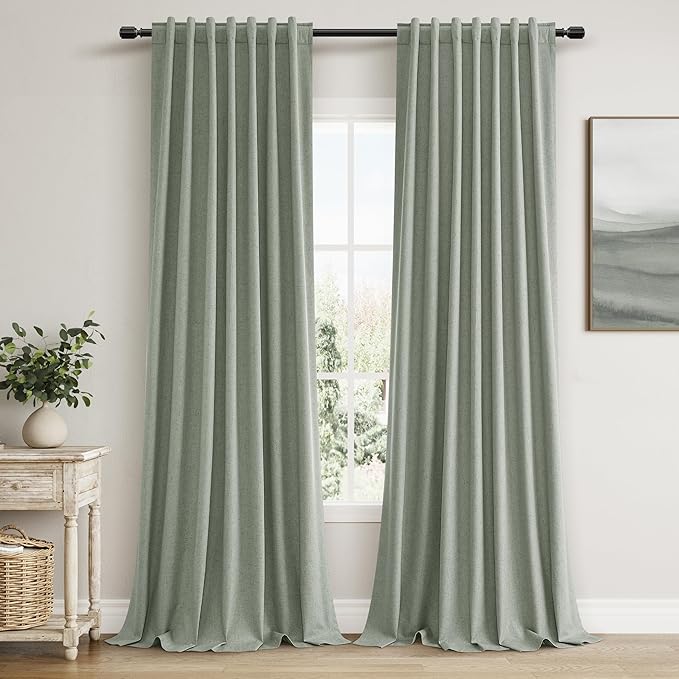 Guken Blackout Curtains 120 Inch Length 2 Panels Set for Living Room Bedroom Back Tab Thermal Insulated 100% Black Out Linen Drapes Room Darkening Window Curtains 120 Inches Long,Desert Sage