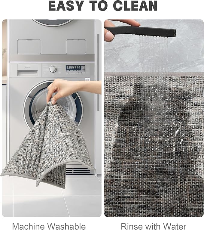 YIHOUSE Bathroom Rugs Sets 2 Pieces, Ultra Thin Non Slip Washable Bath Mat Sets, Absorbent Quick Dry Bath Mats for Bathroom Floor, Grey