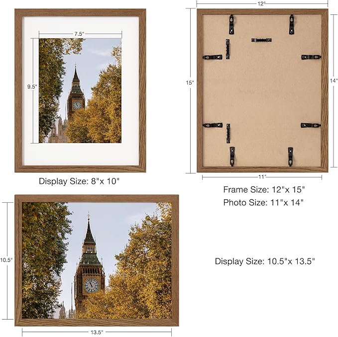 Axeman 11x14 Picture Frame with Mat for 8x10, Solid Oak Wood Picture Frames with Tempered Glass, Natural Wooden 11x14 inch Photo Frame for Wall with Wall Hook Included, Set of 2, Walnut