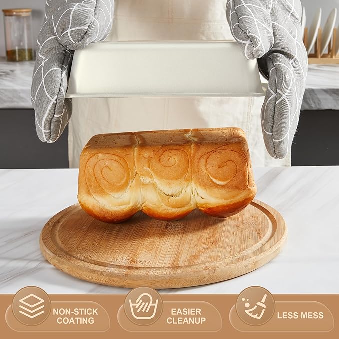 HONGBAKE Bakeware Sets, Baking Pans Set, Nonstick Oven Pan for Kitchen with Wider Grips, 10-Piece Including Rack, Cookie Sheet, Cake Pans, Loaf Pan, Muffin Pan, Pizza Pan -Cream