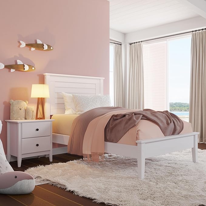 Grain Wood Furniture Greenport Solid Wood Platform Bed, Twin Size, Brushed White
