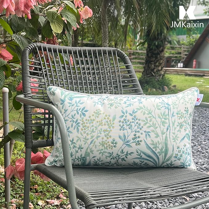 Pack of 2 Patio Lumbar Pillows, 12"x20" Fade Resistant Outdoor Waterproof Lumbar Pillow with Inners, Decorative Garden Lumbar Cushions for Home Patio Terrace Sofa Use