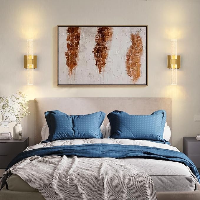 Battery Operated Crystal Wall sconces Set of 2,Rechargeable Modern Vanity Light Fixtures, 3000K-6000K Dimmable Gold LED Wireless Wall Lights for Bathroom Bedroom Living Room Hallway(2 Pack)