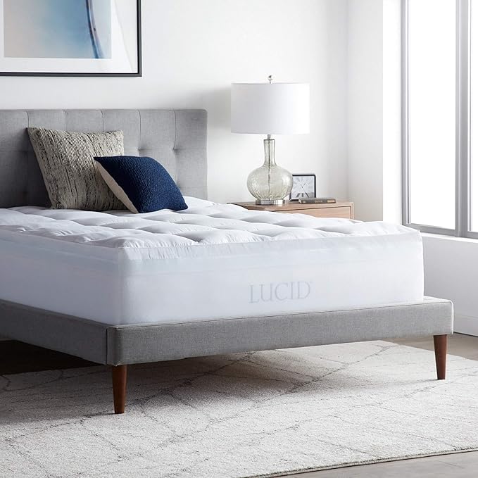 LUCID 4 Inch Down Alternative and Gel Memory Foam Mattress Topper - Three Toppers In One - Queen, Blue