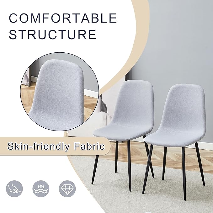 Dining Table Chairs Set for 4, Modern Rectangular Dining Room Table Set Upholstered Dining Chairs 55" Dinner Table Set for Kitchen (Grey Table & Grey2 Chairs, 55 inch Table + 4 Chairs)