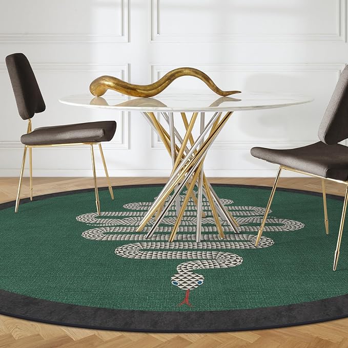 RUGGABLE x Jonathan Adler Machine Washable Modern Area Rug – Venom Emerald 6 ft Round, Stain-Resistant, Non-Slip – Medium Rugs for Living Room, Bedroom, Hallway, Entryway & Office–with Cushioned Pad