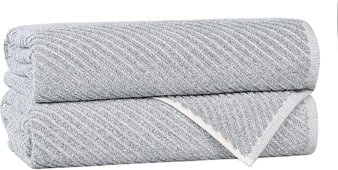 Superior Amelia Viscose Cotton Blend Medium Weight Towels, for Bathroom, Shower, Spa, Plush, Quick Dry, Ultra-Soft Towels, Bath Essentials, Ribbed Design, Bath Towels, Set of 2, Denim Blue