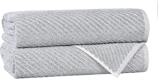 Superior Amelia Viscose Cotton Blend Medium Weight Towels, for Bathroom, Shower, Spa, Plush, Quick Dry, Ultra-Soft Towels, Bath Essentials, Ribbed Design, Bath Towels, Set of 2, Denim Blue