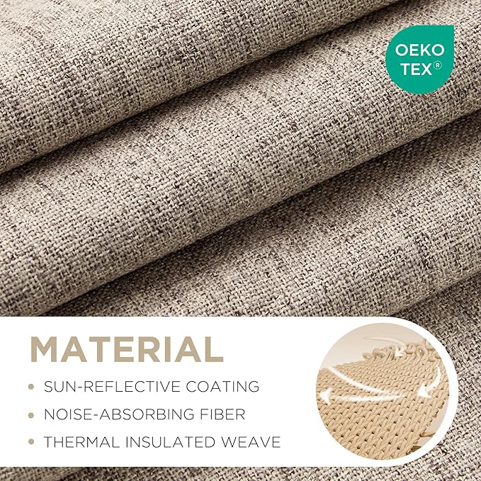 Joydeco 100% Blackout Curtains for Bedroom - Natural Linen Curtains 70"W x 96"L Long, Thermal Insulated 1 Panels Linen Light Blocking Drapes, Rod Pocket & Back Tabs, Darkening Privacy for Living Room