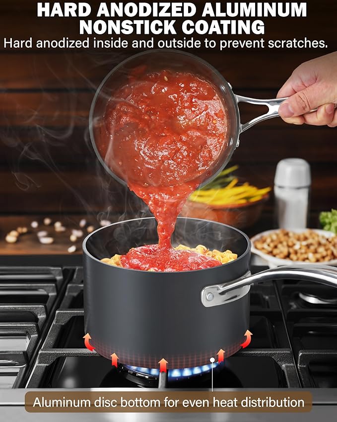 Cooks Standard 1-Quart Saucepan Hard Anodized Nonstick with Glass Lid, Cooking Sauce pot Milk Pan, Black