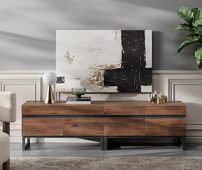 WAMPAT 2 in 1 Modern TV Stand for TVs up to 75 inch, Wood TV Entertainment Center TV Console with Storage Cabinets and Metal Base, Media TV Console for Living Room,Brown