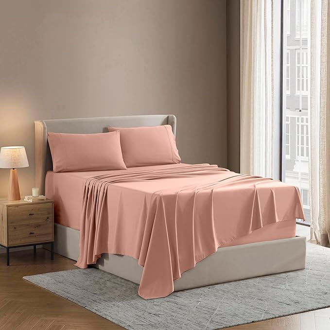 Nestl Full Sheet Set - Luxury 1800 Ultra-Soft Microfiber Full Bed Sheets - Double Brushed - Deep Pockets - Easy Fit - 4 Piece Set - Bedding Sheets & Pillowcases (Full, Peach)