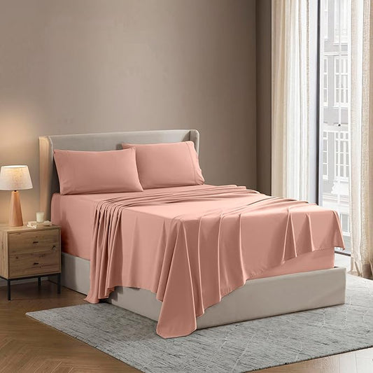 Nestl Full Sheet Set - Luxury 1800 Ultra-Soft Microfiber Full Bed Sheets - Double Brushed - Deep Pockets - Easy Fit - 4 Piece Set - Bedding Sheets & Pillowcases (Full, Peach)