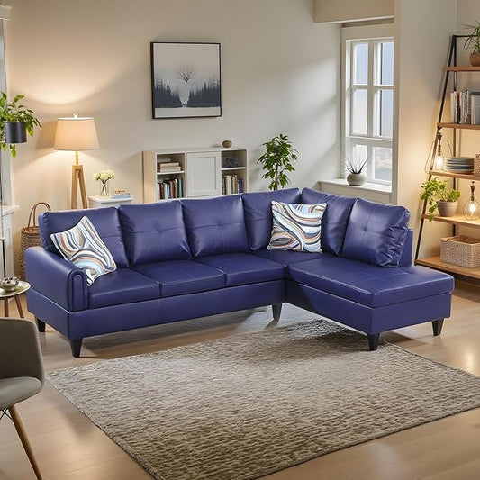 NicBex Sectional Couch 2 Pieces 66.5" L Sofa with Right Chaise Faux Leather L Shaped Cloud Couch for Living Room Furniture Sets with Cushion, Modular Sofa for Living Room & Small Apartment, Blue