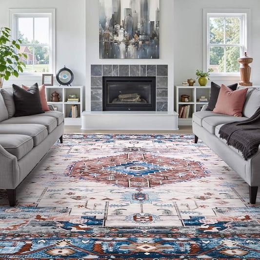 8x10 Area Rugs for Living Room, Non Slip Large Vintage Floral Rug for Bedroom Dining Room Farmhouse Classroom Kids Playroom Home Decor,Red