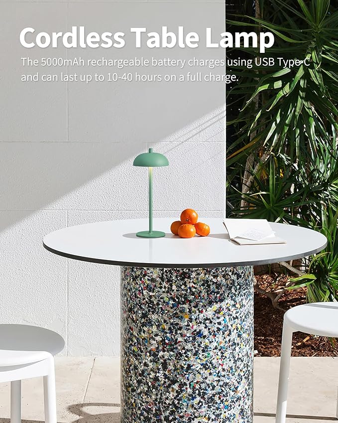 Cordless LED 12" Small Table Lamps Set of 2, Portable Waterproof Desk Lamp, 3 Color Dimming Rechargeable Battery Lights, for Bedroom, Outdoor, Dining Room, Bedside, Baby Night Light (Green)