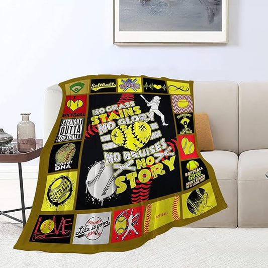 Softball Blanket Softball Throw Blankets Cozy Fleece Flannel Blanket Soft Warm Plush Lightweight Bedding Blanket Softball Gifts for Girls Women Boys Teens Kids for Couch Sofa Bed 50"X60"