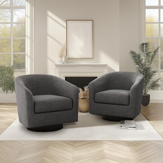UIXE 360° Swivel Barrel Accent Chair Armchair, Round Club Arm Chair in Fabric for Lving Room, Modern Upholstered Small Bedroom Single Sofa Seat - Gray, Set of 4