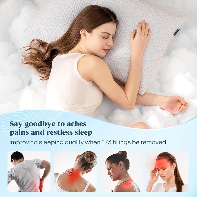 puredown® King Size Pillows Set of 2, Shredded Memory Foam Pillows, Cooling King Pillow 2 Pack, Adjustable Firm Bed Pillow for Sleeping, Side, Back and Stomach Sleepers