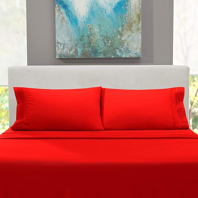 Nestl Twin XL Sheet Set - College Dorm Size - Luxury 1800 Ultra-Soft Microfiber Twin Extra Long Bed Sheets - Deep Pockets - Easy Fit - Extra Soft - 3 Piece Set (Twin XL, Red)