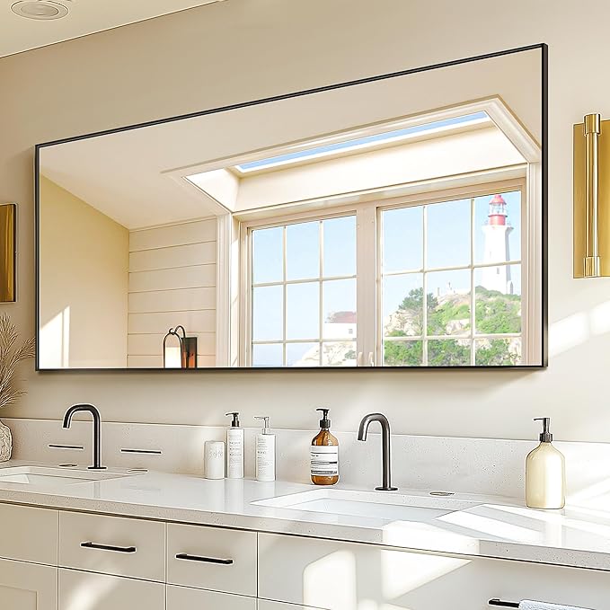 Bathroom Vanity Mirror for Wall, 60" x 30" Metal Framed Rectangular Bathroom Wall Mirror for Over Sink, HD Shatterproof Glass, Hangs Horizontally or Vertically(Black)