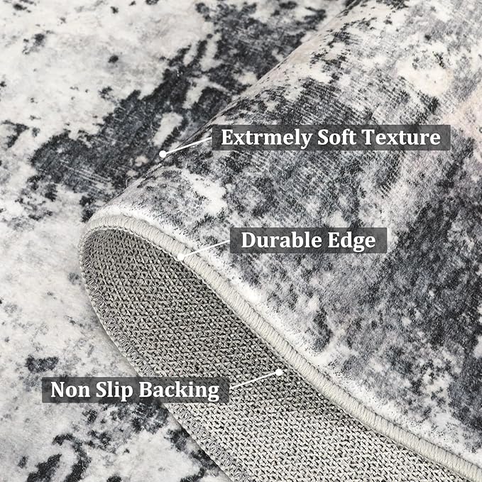 4x6 Modern Abstract Rugs Stain Resistant Carpet Ultra Soft Indoor Floor Cover Accent Rug Machine Washable Low Pile Thin Rug for Living Room Bedroom Dining Room, Green