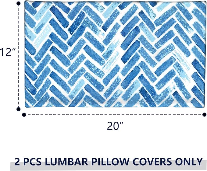 Outdoor Lumbar Pillow Covers 12”x20”, Rectangle Throw Pillow Covers for Patio Furniture, Decorative Lumbar Cushion Case for Garden Balcony Couch Office Chair, Pack of 2, Blue Bricks