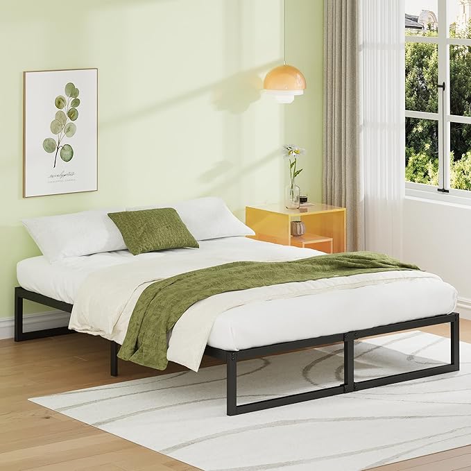 EMODA 12 Inch King Size Bed Frame No Box Spring Needed, Heavy Duty Metal Platform with Steel Slats, Noise Free, Easy Assembly, Black