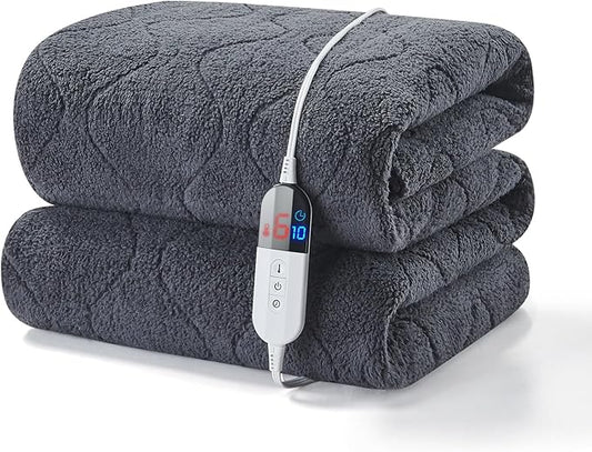 Twin Size Heated Mattress Pad Sherpa Electric Mattress Pads Electric Bed Warmer Fit up to 21" with 6 Heat Settings 10 Hours Auto Shut Off, Dark Gray