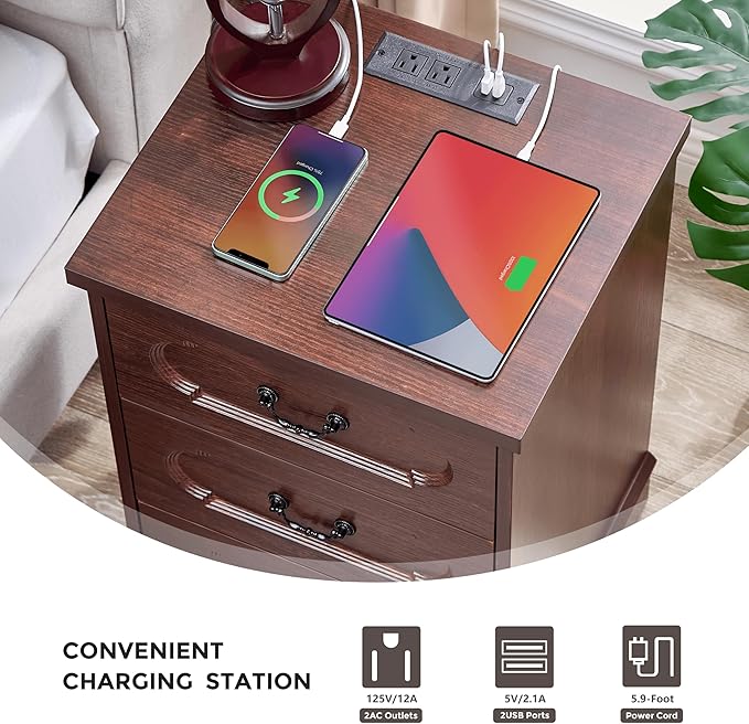 LIDYUK 3 Drawer Dresser for Bedroom Farmhouse Cherry Wood Chest of Drawers Bedroom Dresser with Charging Station, Rustic Small Drawers Dressers Nightstand Wooden Closet Storage Cabinet, Living Room