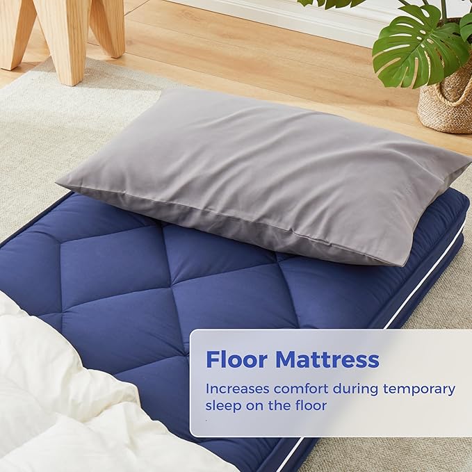 4Inch Floor Mattress,3 Layer Structure Cot Mattress Topper,Gel Memory Foam Futon Mattress,Removable Thickened Cover,Portable Roll Up Sleep Pad (Blue, 72X24)