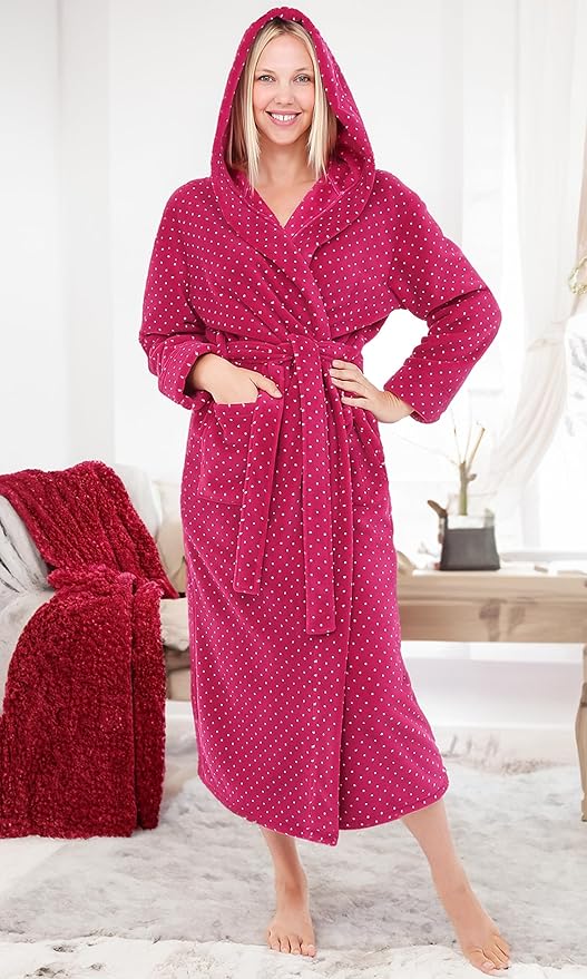 Alexander Del Rossa Womens Robe, Long Plush Bathrobe with Hood, Hooded Robes for Women Plus Size Bath Robe