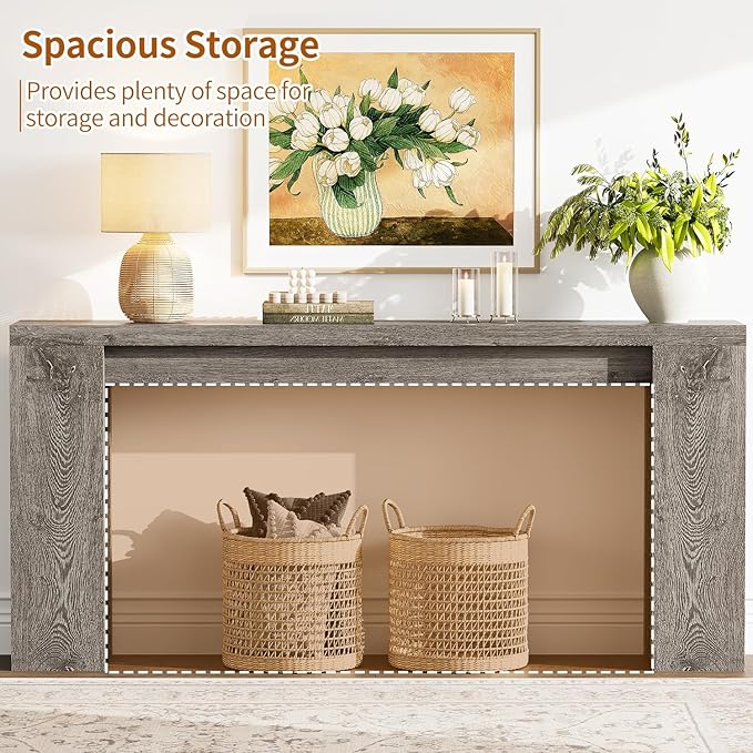 70.9 Inch Extra Long Console Table, Farmhouse Entryway Table with Thickened Base, Wood Sofa Table Behind Couch Table, Narrow Entry Way Accent Table for Living Room, Hallway, Entrance, Foyer, Grey