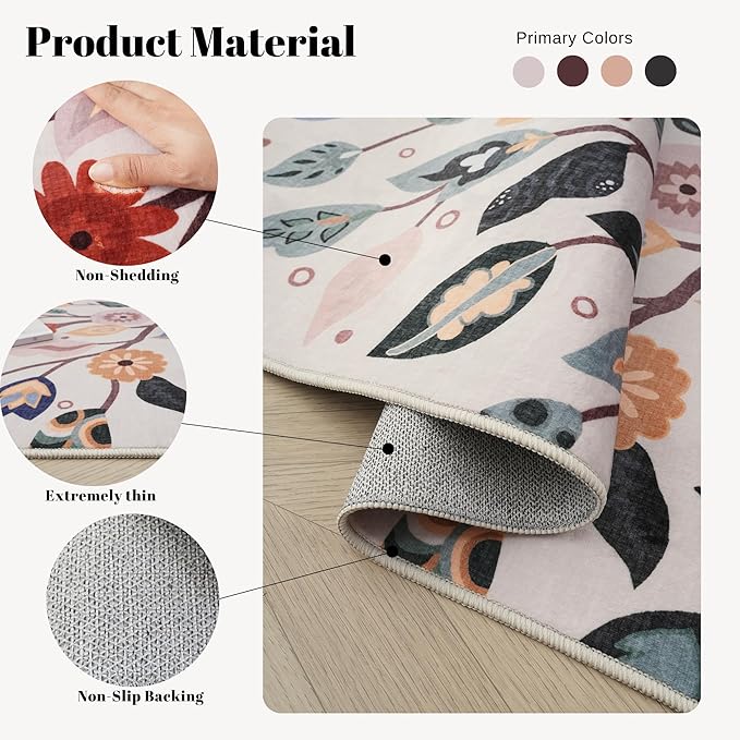 Runners for Kitchen Runner Rug Non Slip 2'x10' Long Washable Rugs Floral Tree with Rubber Backing Bohemian Soft Carpet Runner for Kitchen, Laundry, Bedroom, Bathroom, Beige