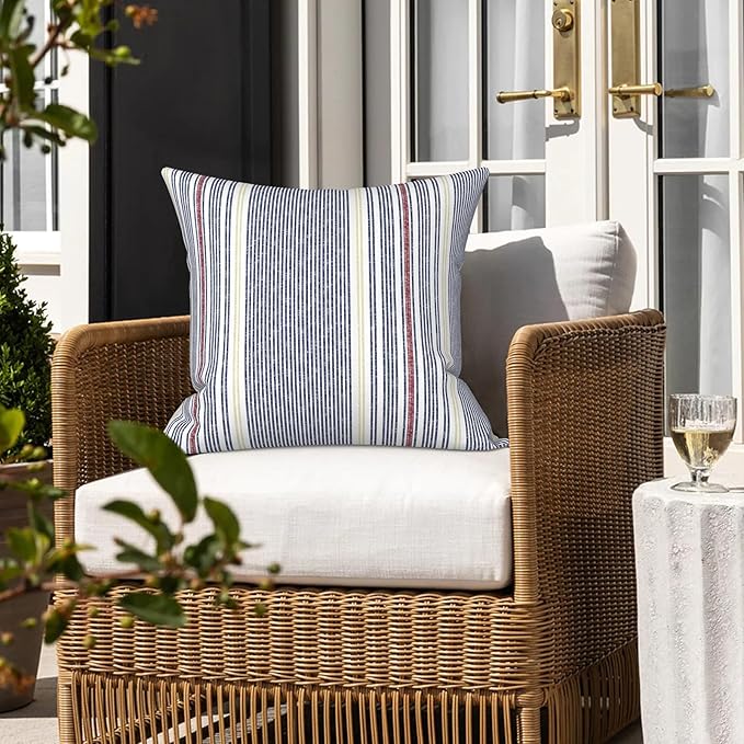 LVTXIII Outdoor/Indoor Throw Pillows, Decorative Throw Pillows with Inserts, 18"x18" Square Pillows for Bed, Couch, Sofa and Patio Furniture, Set of 2, Stripe Denim Blue