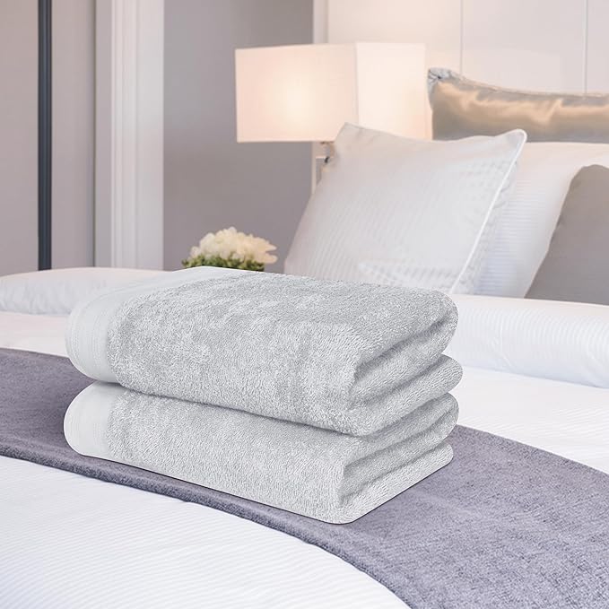 Cotton 2 Pack Oversized Bath Towel Set 28x55 inches, Large Bath Towels, Ultra Absorbant Compact Quickdry & Lightweight Towel, Ideal for Gym Travel Camp Pool - Light Grey