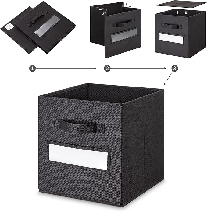 artsdi 11 Inch Storage Cube,Storage bin,cube storage (Set of 10) Foldable Fabric Cube Storage Bins with 10 Labels Window Cards & a Pen,Baskets Containers for Shelves,Closet Organizers Box,Black