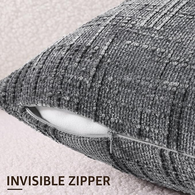 decorUhome Dark Grey Chenille Throw Pillow Covers 18x18 Set of 2 Thick Textured Slubby Couch Pillow Covers Farmhouse Accent Modern Neutral Decorative Pillow Cases for Bed Sofa Living Room