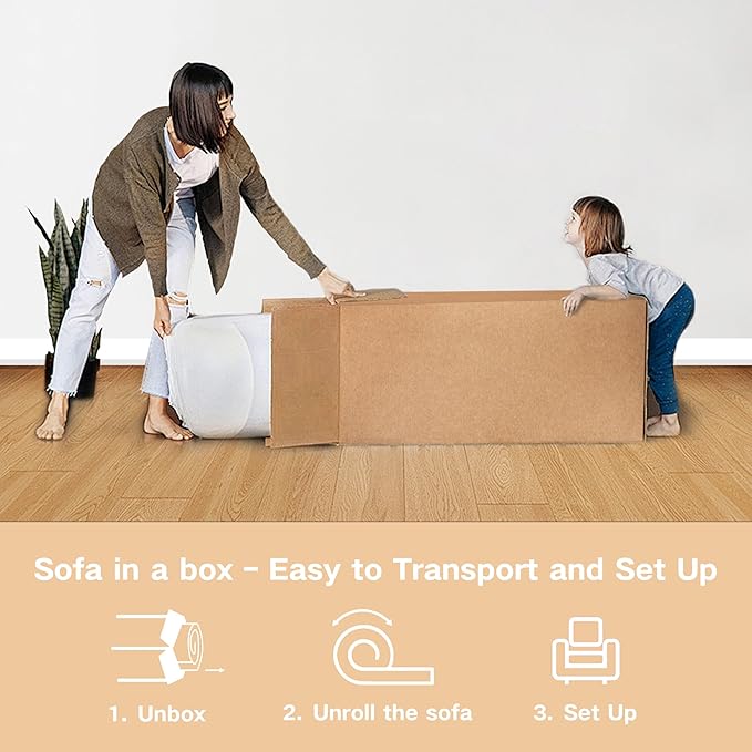 Sofa-in-a-Box, Memory Foam 3-Seater Couch, No Installation & Easy to Transport, Deep Seat Modern Sofa with Corduroy Fabric, Couch for Living Room, Bedroom, Apartment, Home Office, Brown