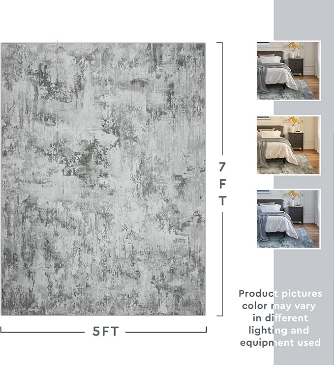 tchdio Area Rug 5x7 Grey Rugs for Living Room- Abstract Soft Living Room Rug-Non Slip Carpet-Machine Washable Rug for Bedroom Dining Room Home Office Modern Rugs Light Grey/Brown/Beige