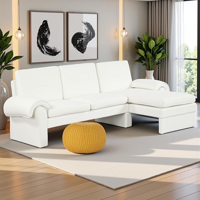 94.1" Sectional Couch, Convertible Futon Sofa Bed with Reversible Chaise Lounge, Sectional Couches for Living Room and Office, Beige