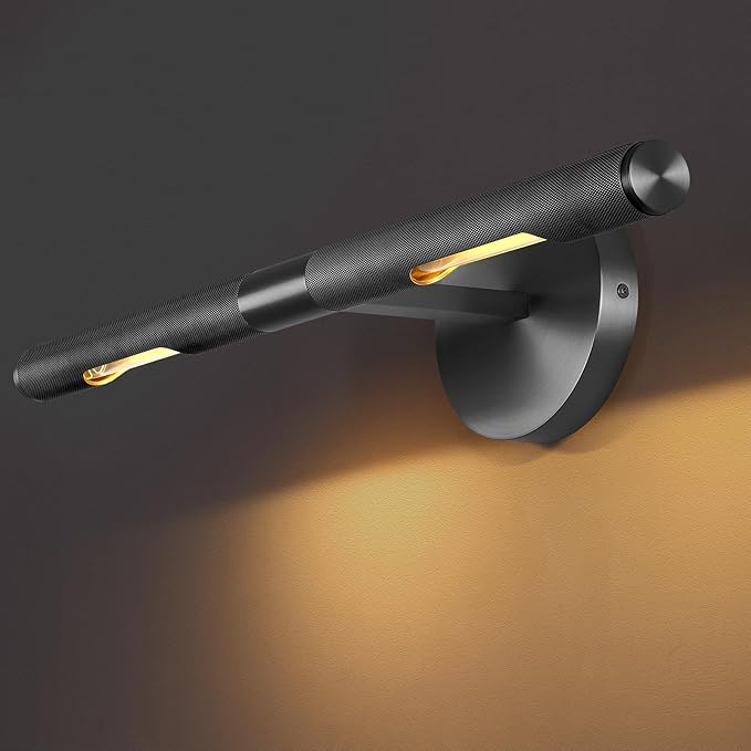 Hardwired Black Brass 24" Knurled Picture Light, Dimmable Rotatable 360°Picture Light for Wall, Vanity Light, Gallery Wall Light,Wall Sconce Lighting,Picture Frame Light,Include Bulb