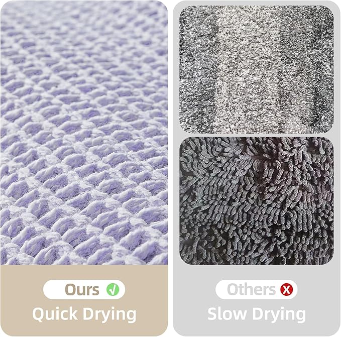 Waffle Runner Rug Bathroom, Boho Bathroom Rugs Non Slip Washable Long Super Absorbent Quick Dry Cute Bath Mat Farmhouse Bath Mat, 72''x24'' Lavender Cream