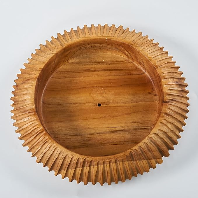 Teak Handcrafted Wooden Bowls Natural Wood Round Utility Bowl 11.8" W Handmade Rustic Serving Platter Fruit Snack Holder for Entry Table Vintage Artworks Dining Room Home Décor